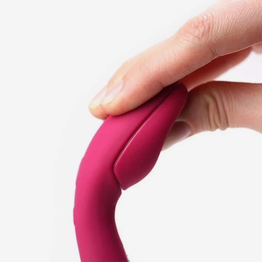 The Ola by Minna has this unique squeeze controller that is far superior than anything else I've seen in a toy. It's lets you choose the intensity in an analog method rather than having to decide which pre-programmed intensity is right for you.