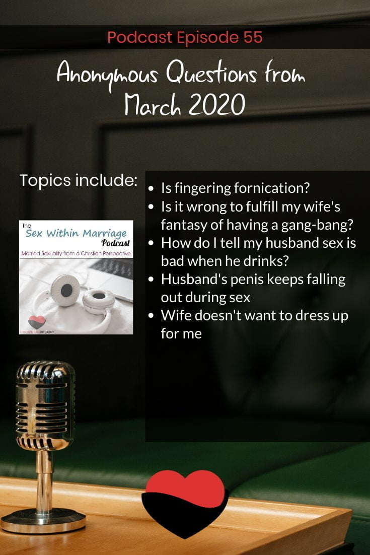 Topics include:
Is fingering fornication?
Is it wrong to fulfill my wife's fantasy of having a gang-bang?
How to tell my husband sex is bad when he drinks?
Husband's penis keeps falling out during sex
Wife doesn't want to dress up for me