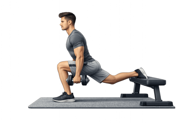 Man doing a Bulgarian split-squat.
