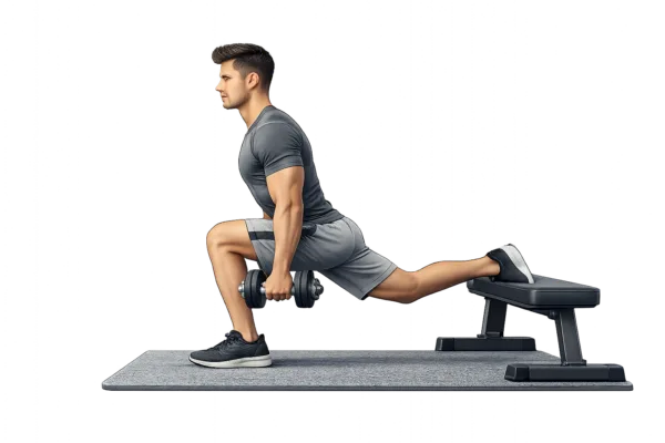 Man doing a Bulgarian split-squat.